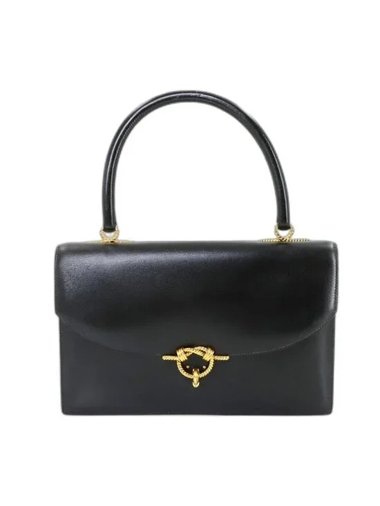 Hermes Cordeliere Hand Bag Box Calf Leather Black Vintage Bag - Picture 1 of 10
